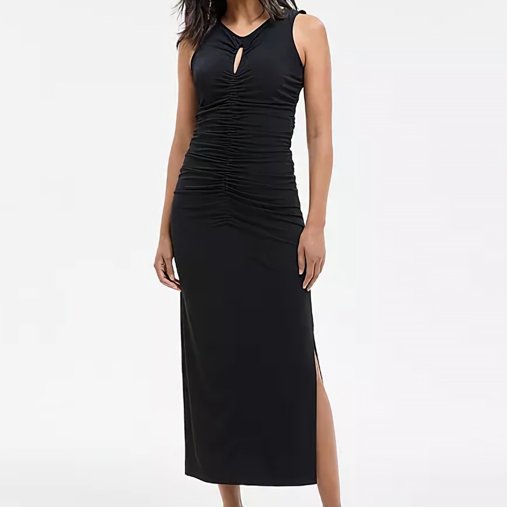 Boss Orange Emberla‎ Ruched Keyhole Fitted Sleeveless Black Maxi Dress Womens S